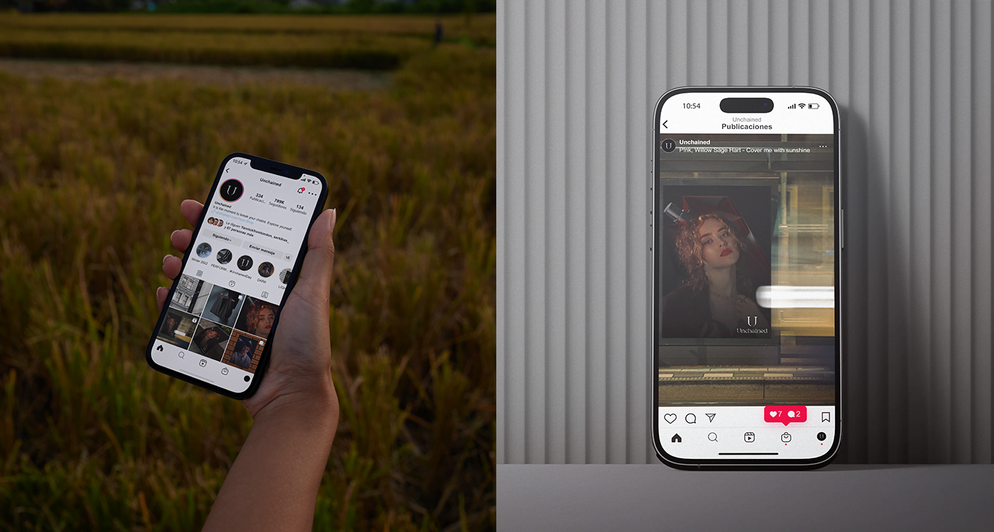Mockup de los carteles de Unchained en dispositivos móviles